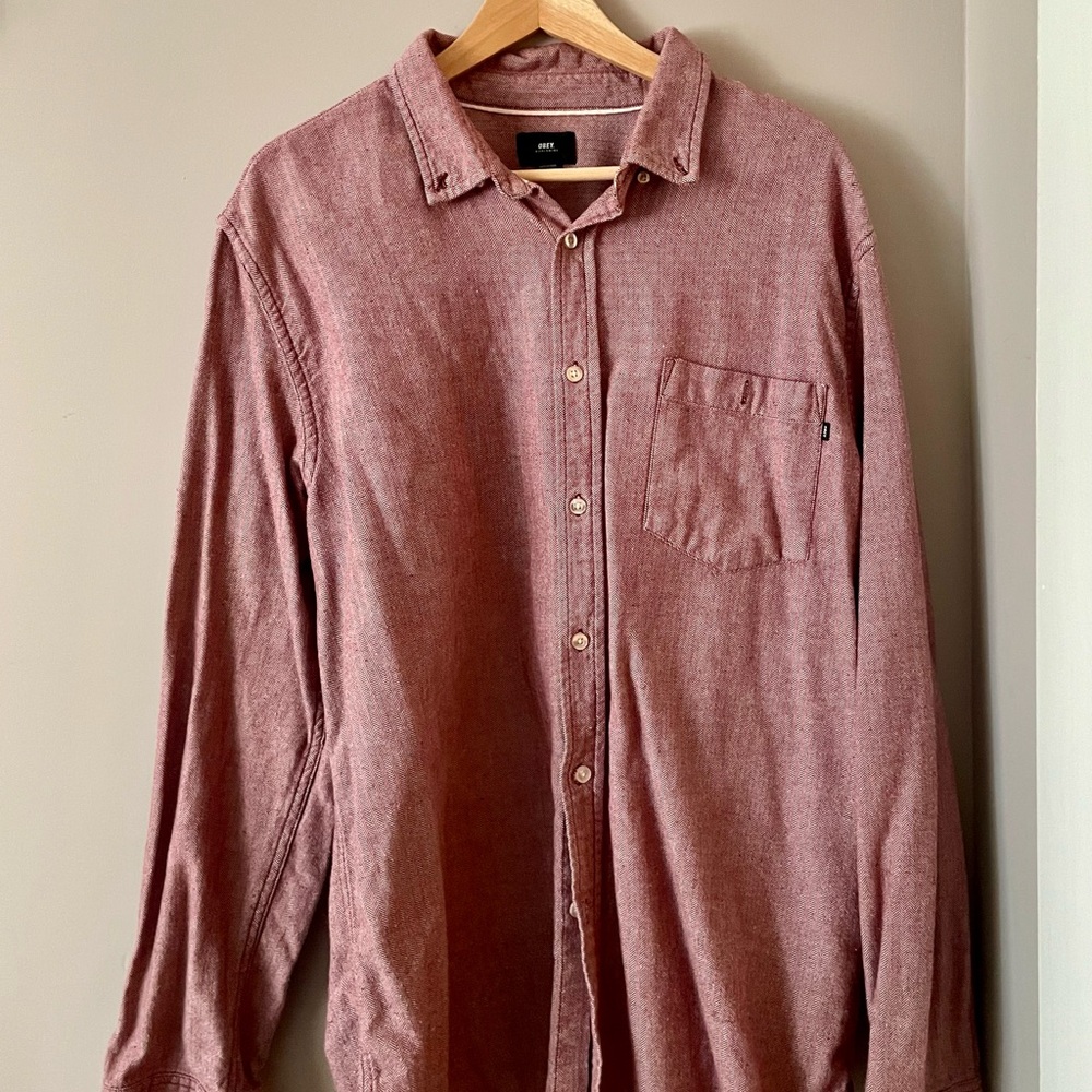Obey Men's Maroon Button Down Shirt